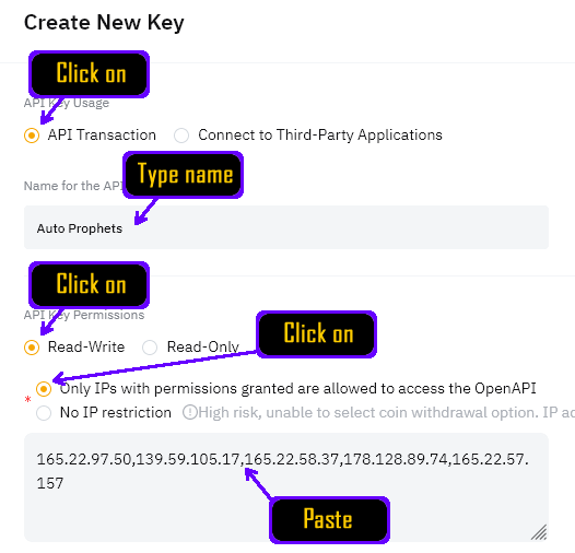 API Key Creation Form Configuration