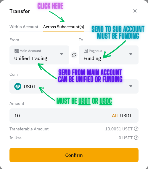 Transfer to Funding Screenshot