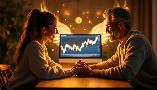Happy crypto traders enjoying passive income