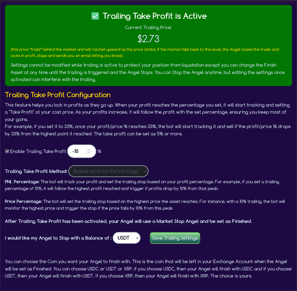 Trailing Take Profit Settings Screenshot